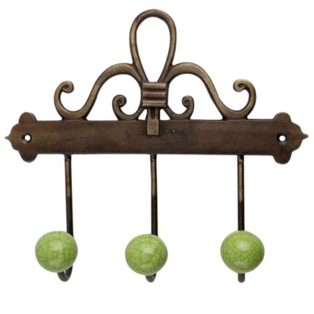Lime Green Crackle Ceramic Iron Hooks